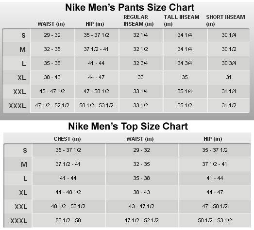 nike sweatpants mens size chart 
