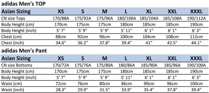 adidas track pants size guide