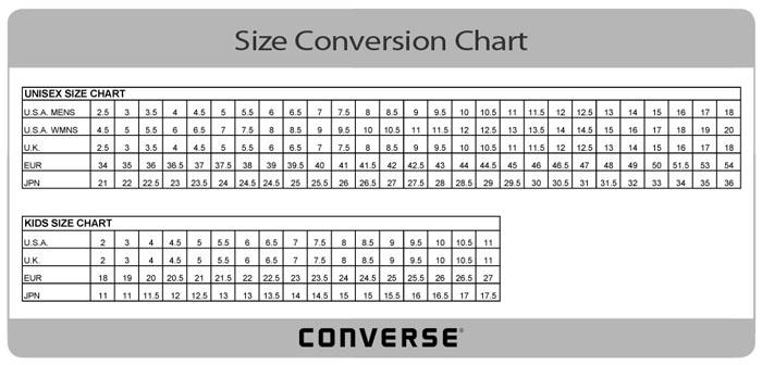 size chart converse 70s