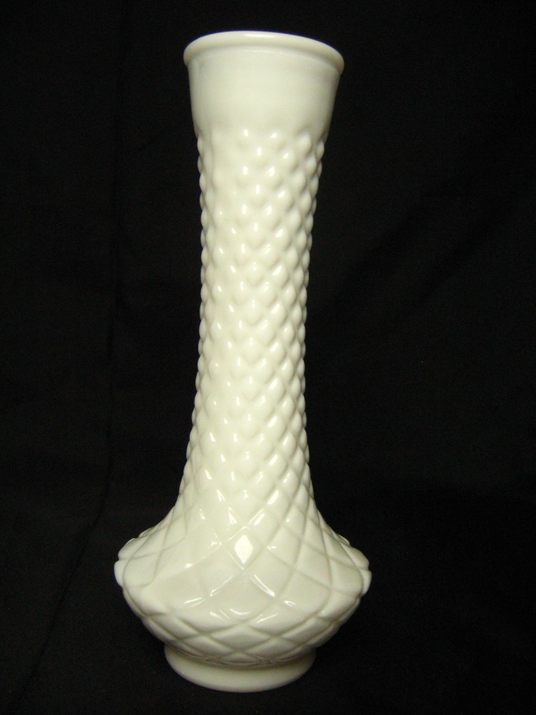 Vintage White Milk Glass Bud Vase Diamond Pattern eBay