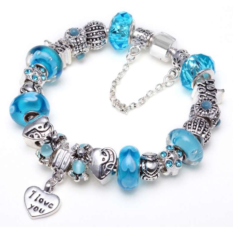 Purple7ltd Elite European Charm Bracelet w/Cz Gold EP Silver Murano