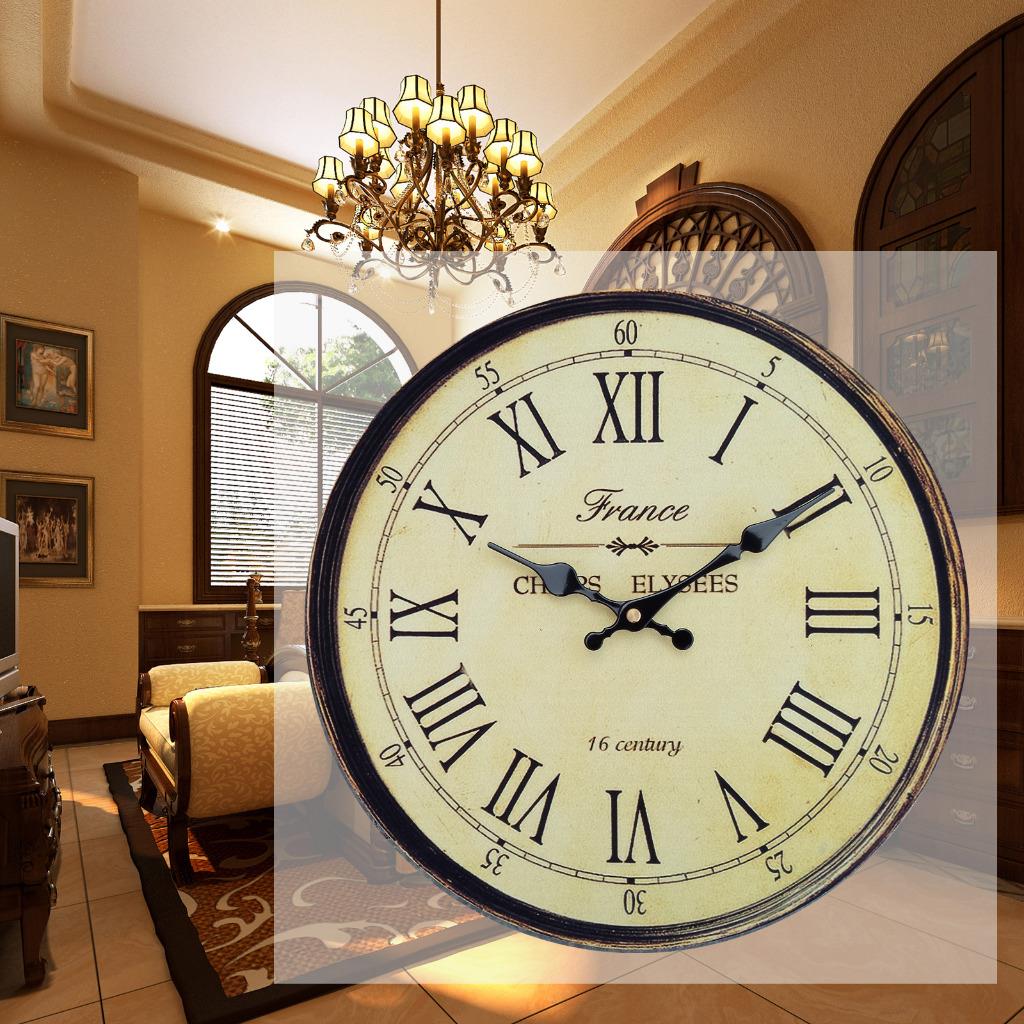 Antique Clock Wall Rustic Vintage Style Wooden Round Clocks Large Art