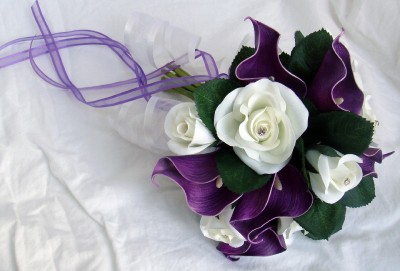 Purple Calla Lily Wedding Bouquet on Wedding Posy Bouquet Purple Calla Lily Roses Diamante Ebay