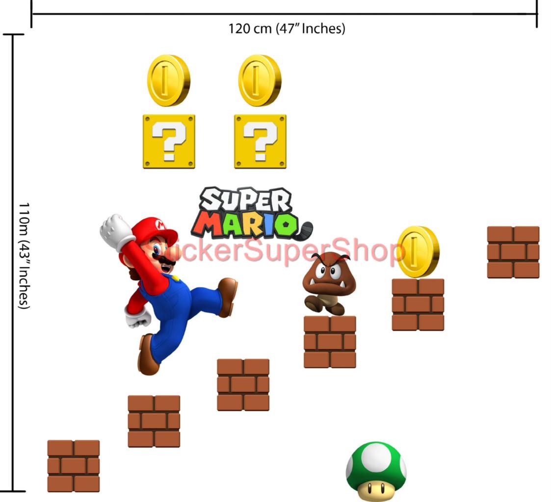Choose Size SUPER MARIO BROS Decal Removable WALL STICKER Vinyl Mural