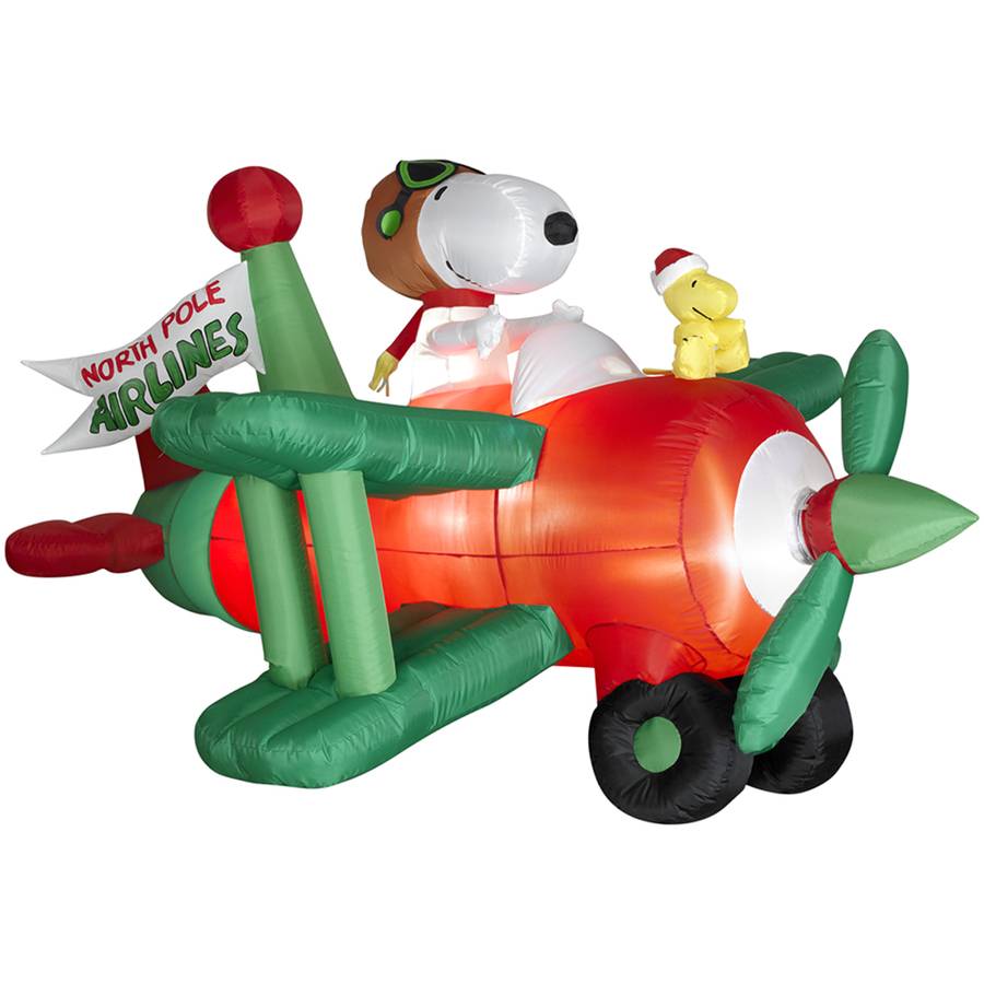 7' Snoopy Peanut Woodstock Bi Plane Charley Brown Christmas Airblown