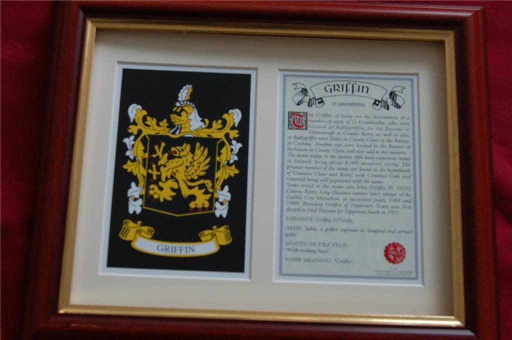 GRIFFIN Family Coat of Arms Crest + History - Available Mounted or