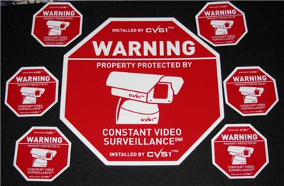 9" Surveillance Camera Sign &6 Security Camera Stickers