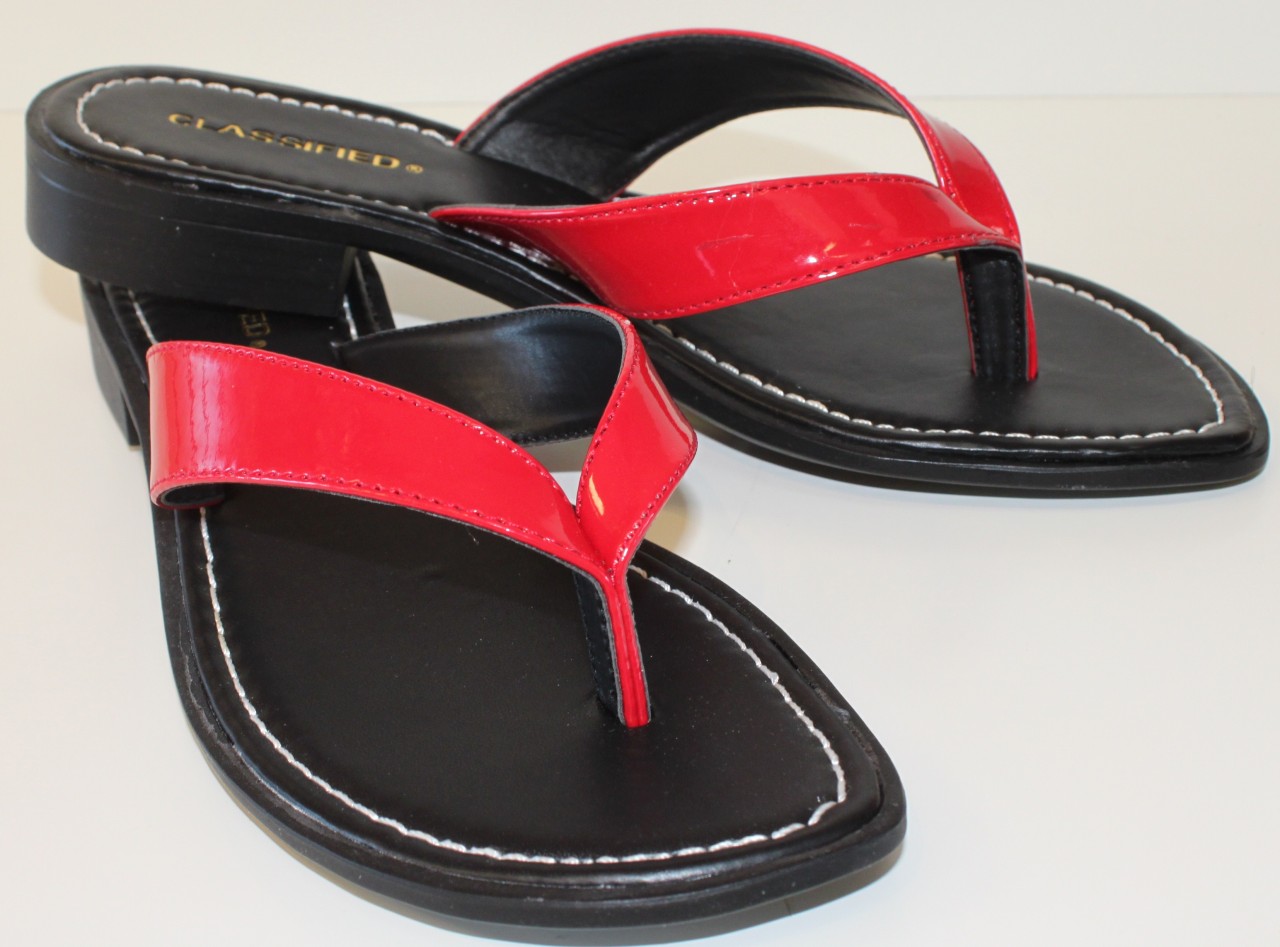 black and red flip flops