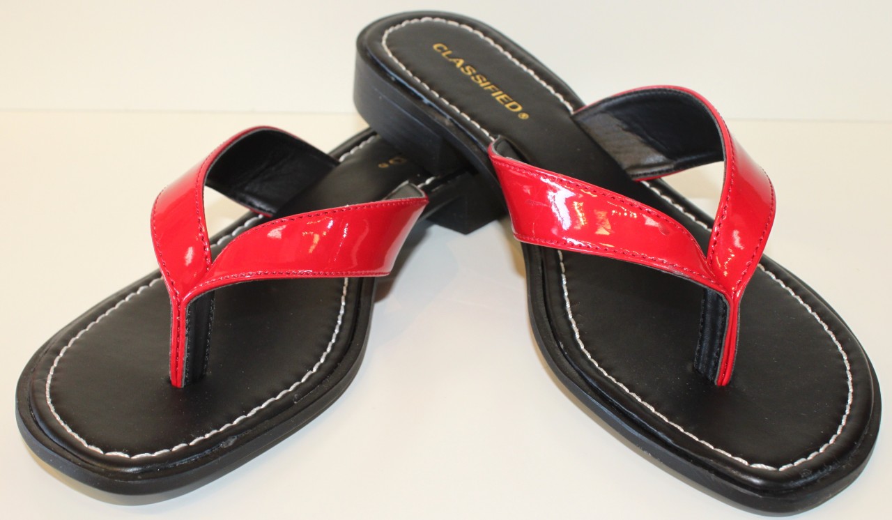 black and red flip flops