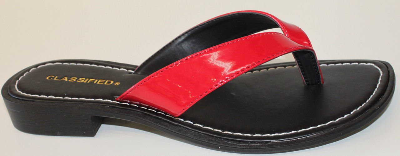 black and red flip flops