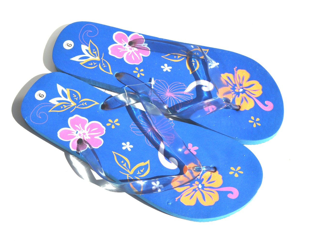 Royal Blue Hawaiian Flowers Women Beach Flip Flops Retail 38 | eBay