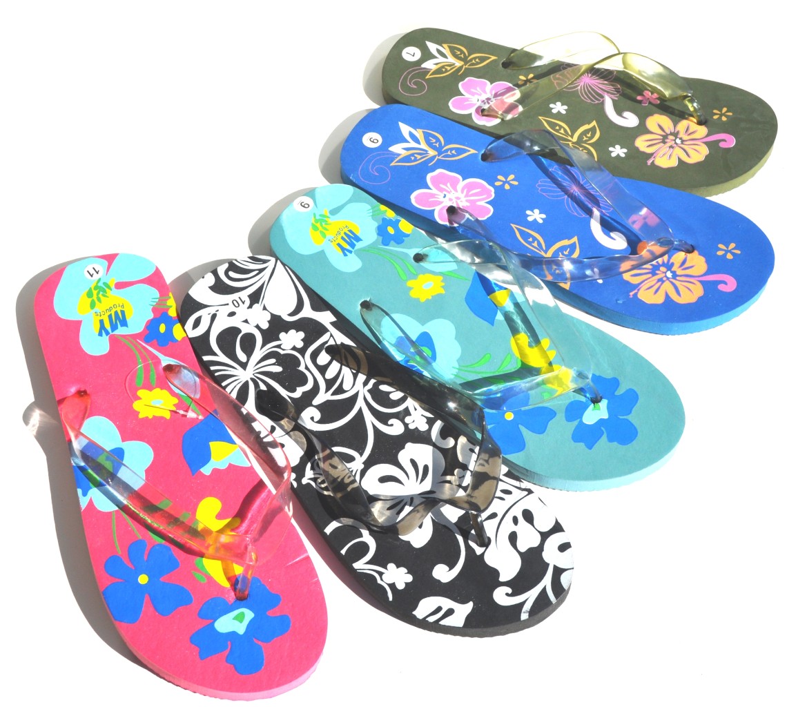Pink Hawaiian Flowers Women Beach Flip Flops (Retail $38)