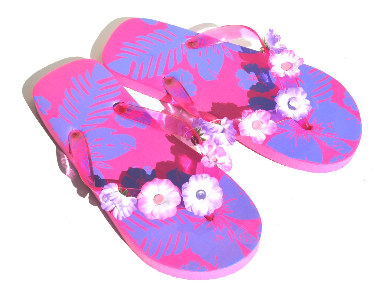 Sandal King Pink Hawaiian Flowers Women Beach Flip Flops Retail 42 ...