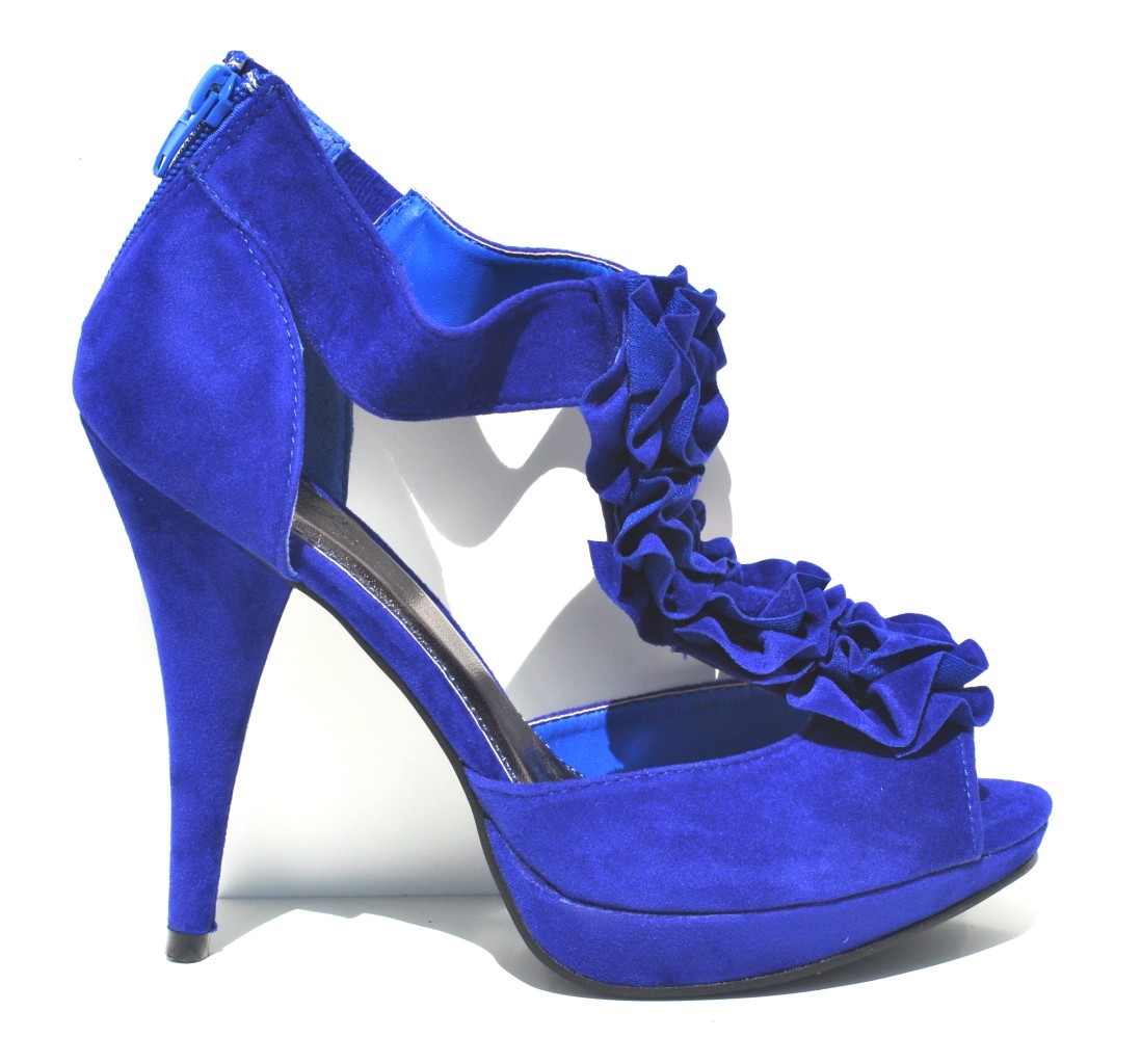 Qupid Royal Blue Velvet Sexy Womens High Heel Slingback Sandals (Retail