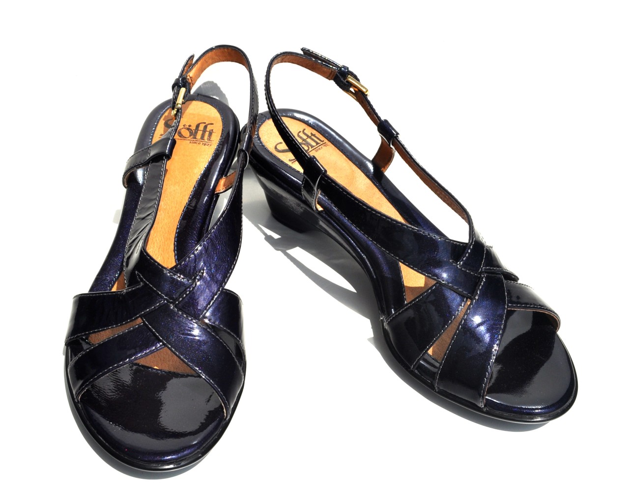 navy leather wedge