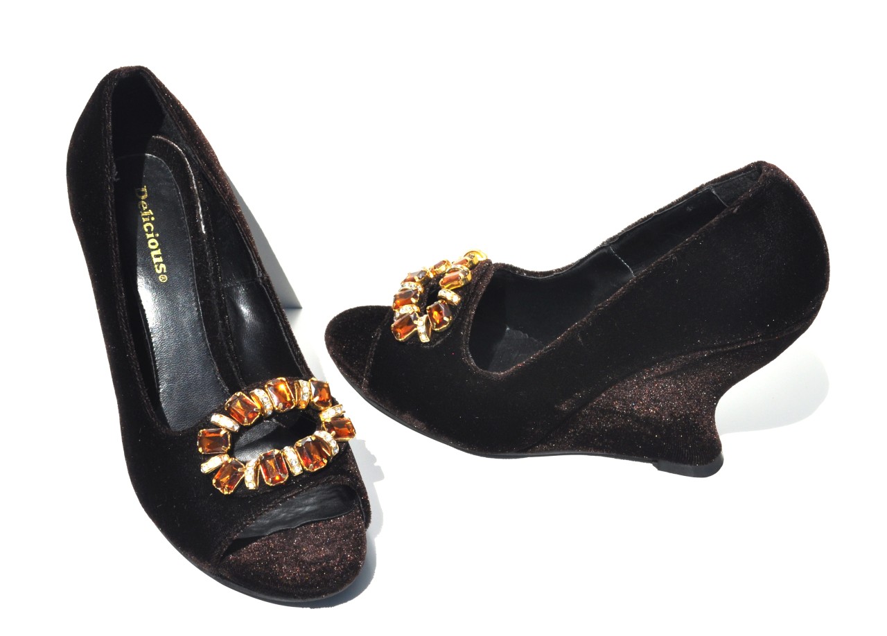 Delicious Brown Velvet Open Toe High Heel Platform Womens Shoes 1129