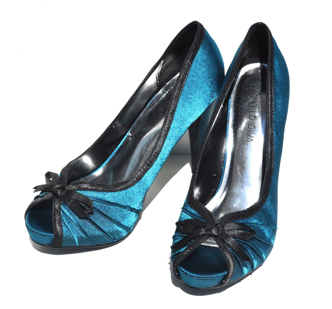 Wild Diva Teal Satin Sexy High Heel Pumps Open Toe Womens