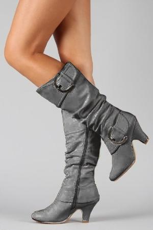 grey mid calf high heel boots