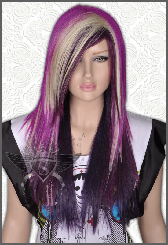 GW346 Purple Blonde Mixed Long Straight Punk Rock Wig | eBay