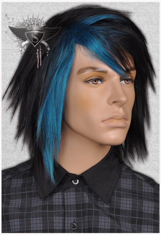 GW407 Blue Mixed Cosplay Punk EMO Unique Men Full Wig