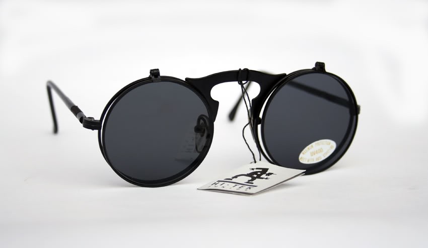 Hi Tek unisex round black metal flip up sunglasses model HT-006-FLU