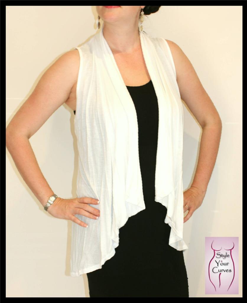 NEW Long White Sleeveless Cardigan Shrug Singlet Top w Lace Back Sz 14
