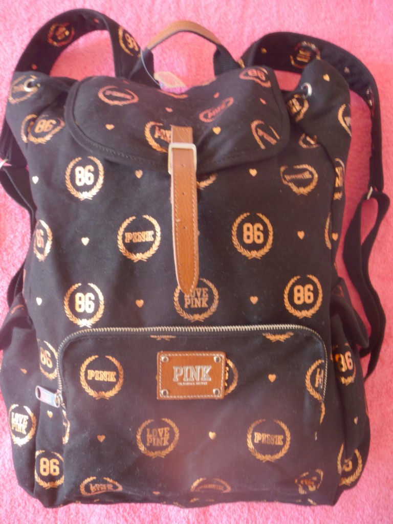 NWT RARE Victoria's Secret LOVE PINK Backpack Black Gold Crest Bag eBay