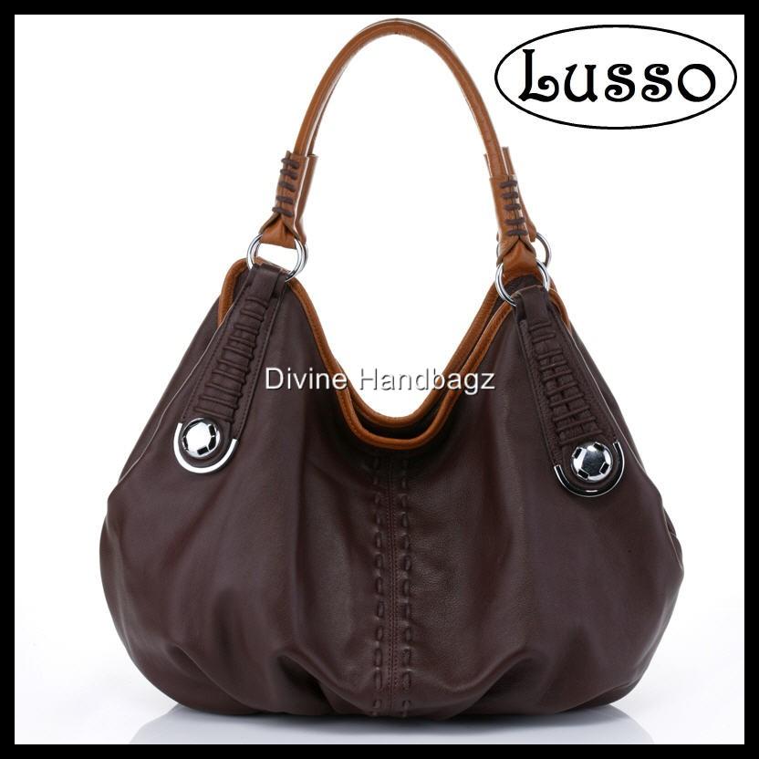 Genuine Italian Leather Handbag By LUSSO Tan Chocolate eBay