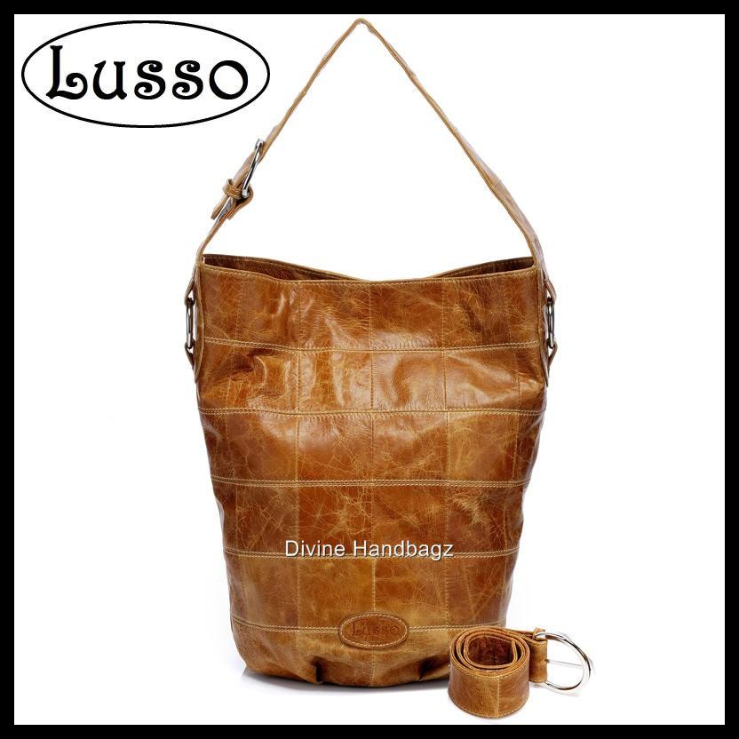 Genuine Italian Leather Handbag By LUSSO Divine Distressed Tan eBay