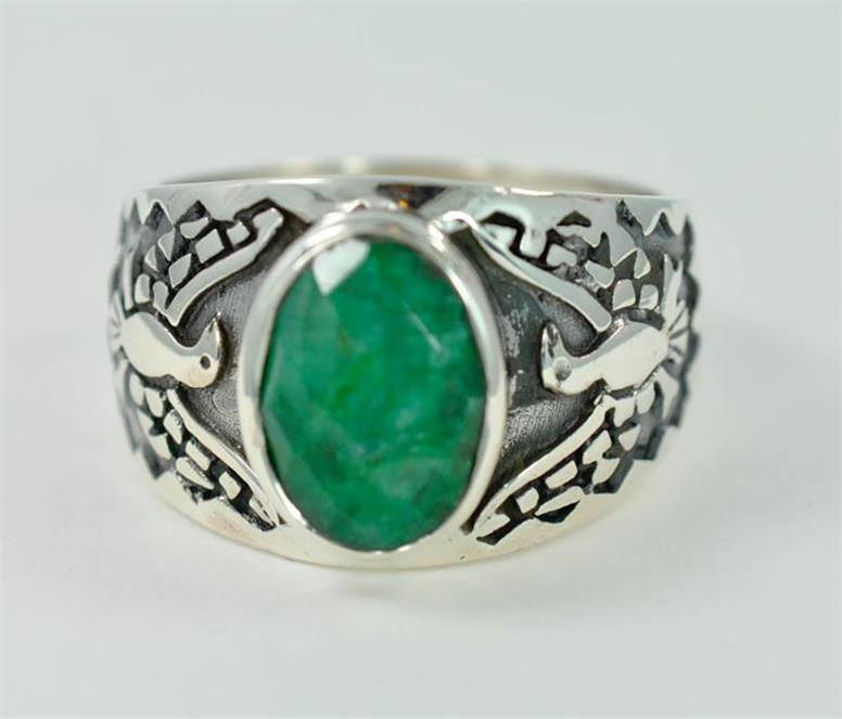 NATURAL RAW EMERALD MAY BIRTHSTONE EAGLE DESIGN SILVER MENS RING r0237 P7121 eBay