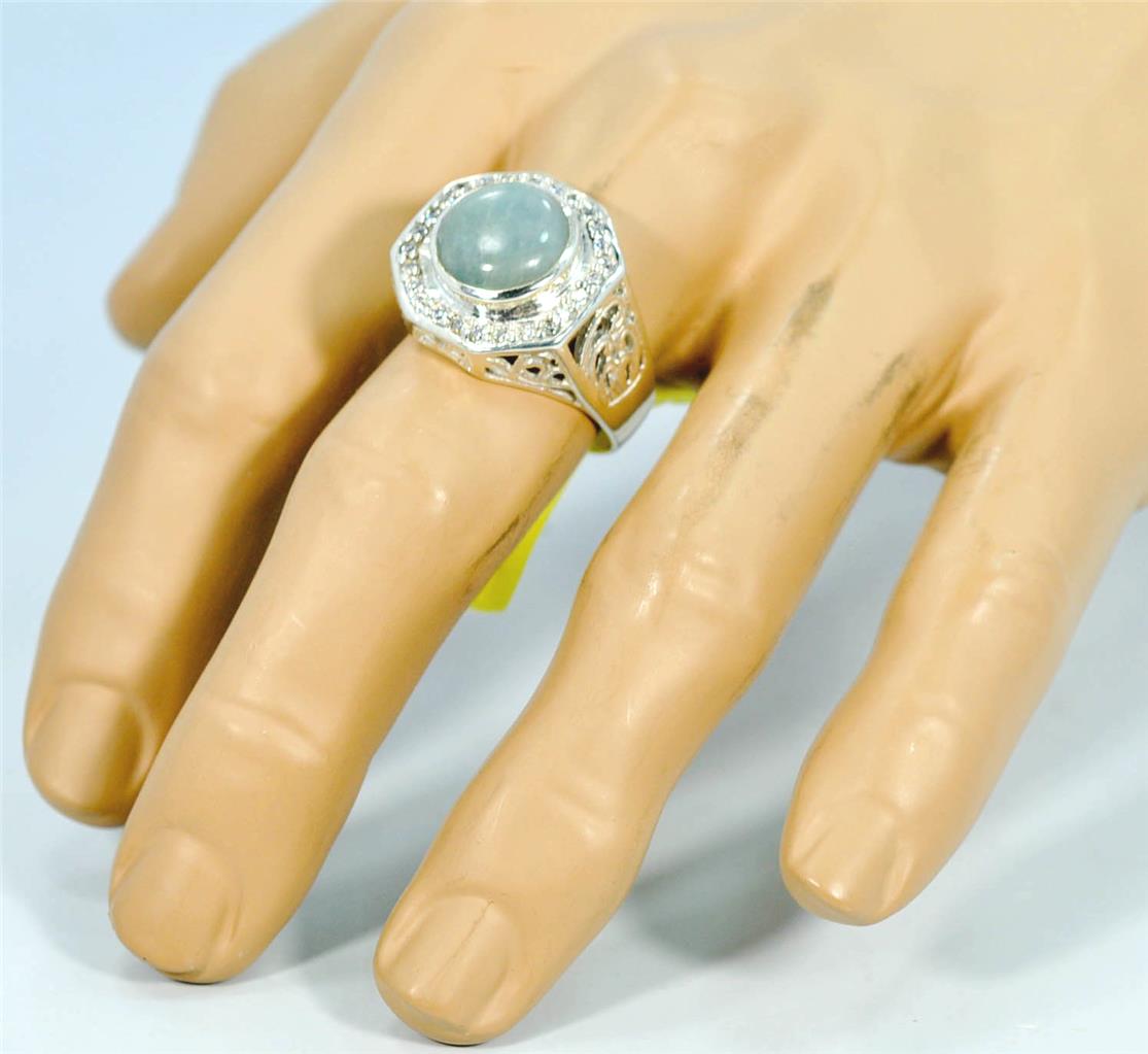 VICTORIAN DESIGN NATURAL AQUAMARINE MARCH BIRTHSTONE 925 SILVER MENS