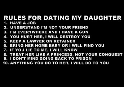 rules for dating my daughter shirt canada Riffing on seemingly thousands of sexist, outdated rules for dating my daughter lists, a t-shirt for feminist-minded fathers emphasizes that, ultimately, it's her body, her rules. rules for dating my daughter shirt canada Riffing on seemingly thousands of sexist, outdated rules for dating my daughter lists, a t-shirt for feminist-minded fathers emphasizes that, ultimately, it's her body, her rules.