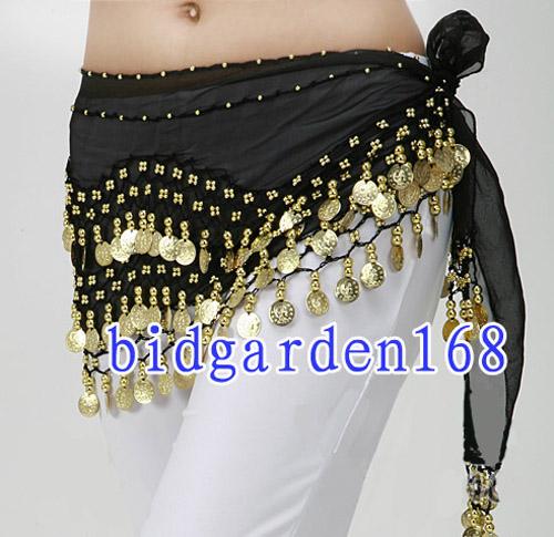 Golden Coins Belly Dance Belt Hip Scarf Skirt red
