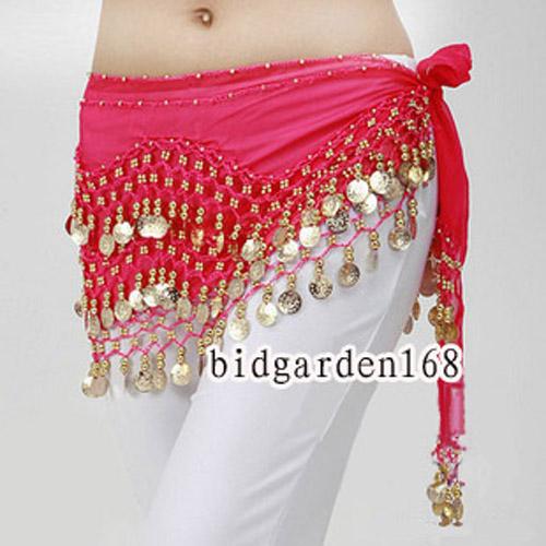 Golden Coins Belly Dance Belt Hip Scarf Skirt red