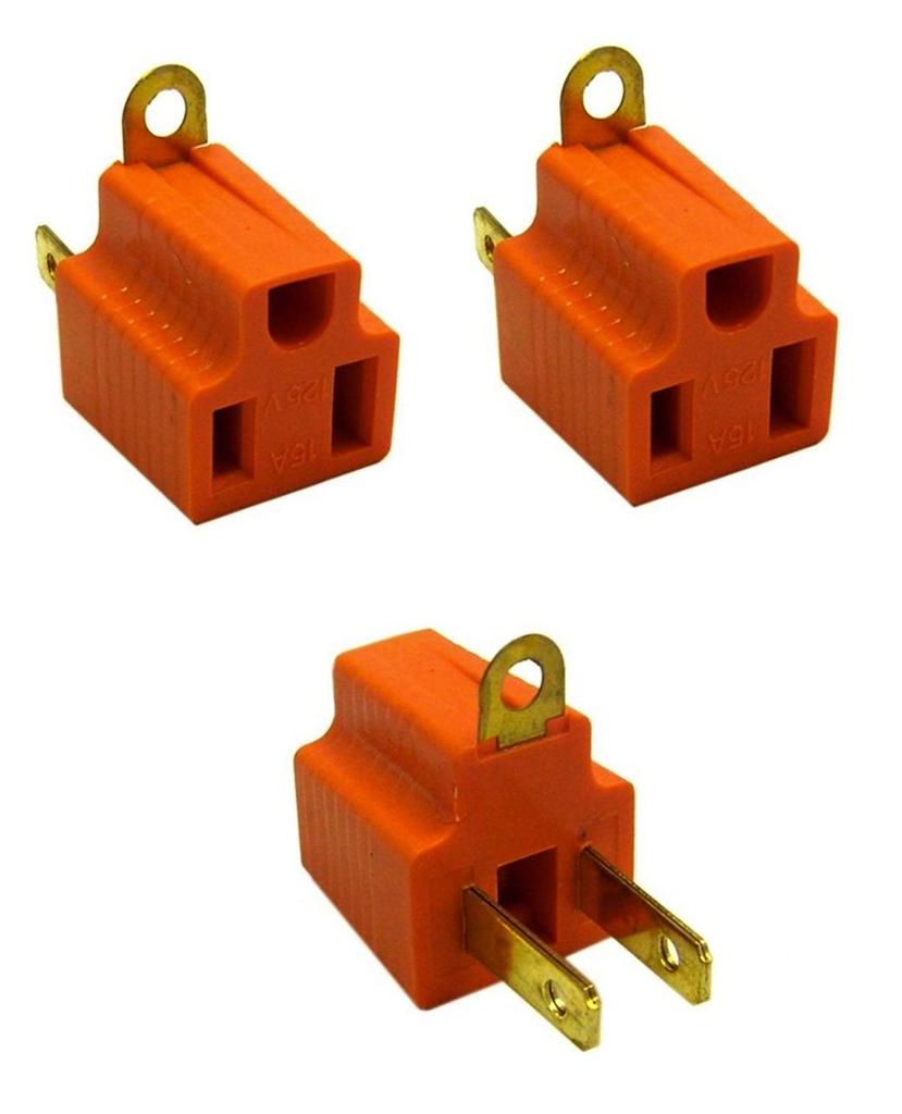 3 PC Electrical Plug Grounding Adapter 2 Prong to 3 Prong 15 Amp 125V
