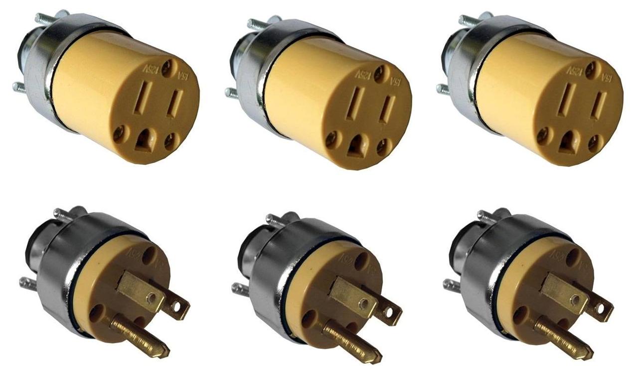 6 PC Male and Female 3 Prong Cord Replacement Plug 15 Amp 125V eBay