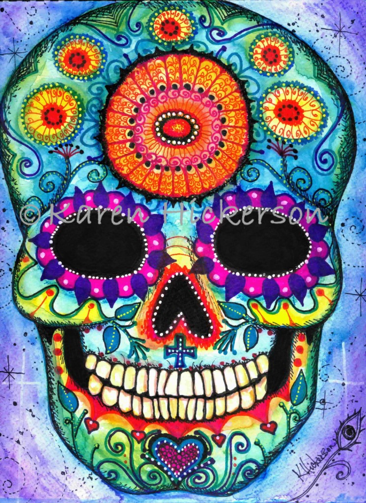 Karen Hickerson Day of the Dead Sugar Skull Folk Art Abstract Print