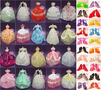 Lot Barbie Doll Clothes Handmade 20 Dresses + 20 Shoes
