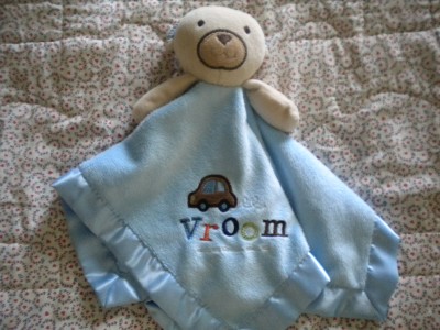 Baby Connection Blanket on Tan Bear Vroom Blue Car Security Blanket Lovey Plush Baby Boy Toy Euc