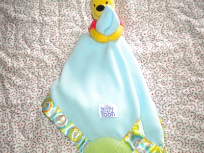 Baby Connection Blanket on Winnie The Pooh Blue Security Blanket Teether Rattle Crinkle Toy Used