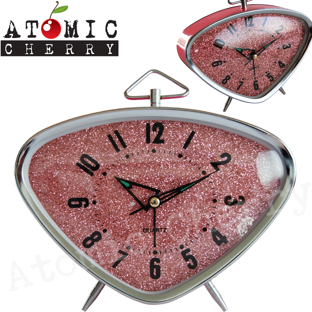 Retro Alarm Clock Pink Glitter Rockabilly 50s 60s 70s Unique Gift Funky