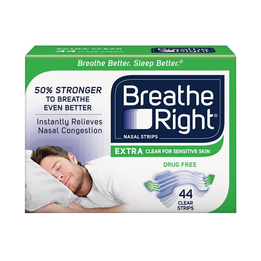 Breathe Right Nasal Strips, Extra Clear For Sensitive Skin (44 ct.) Green