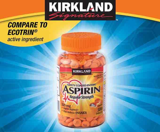 Kirkland Safety Coated Enteric Aspirin Regular Strength 325 mg 500 Pain