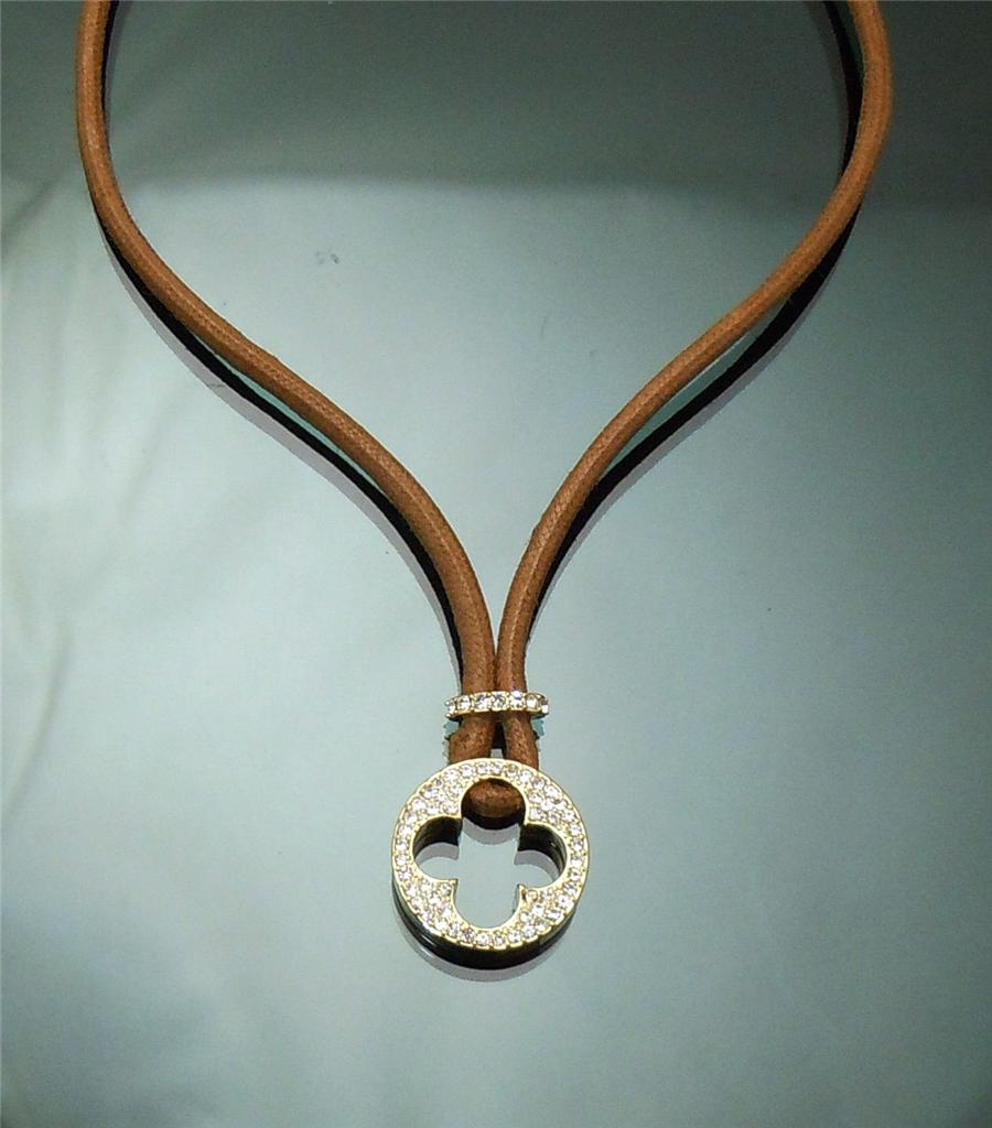 Designer Inspired Brown Rope Necklace Swarovski Crystal Clover Pendant 17inch L - Picture 1 of 1