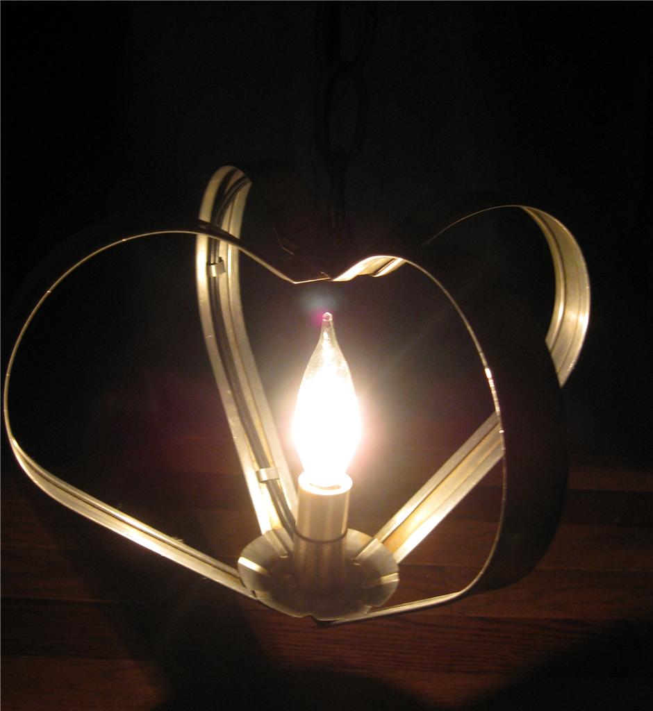 Vintage Auminum Heart Shaped Hanging Light Fixture..Pie Crust Mount