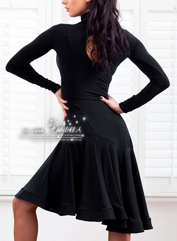 NEW Latin Salsa Ballroom Dance Dress long sleeve dress HB133 Black eBay