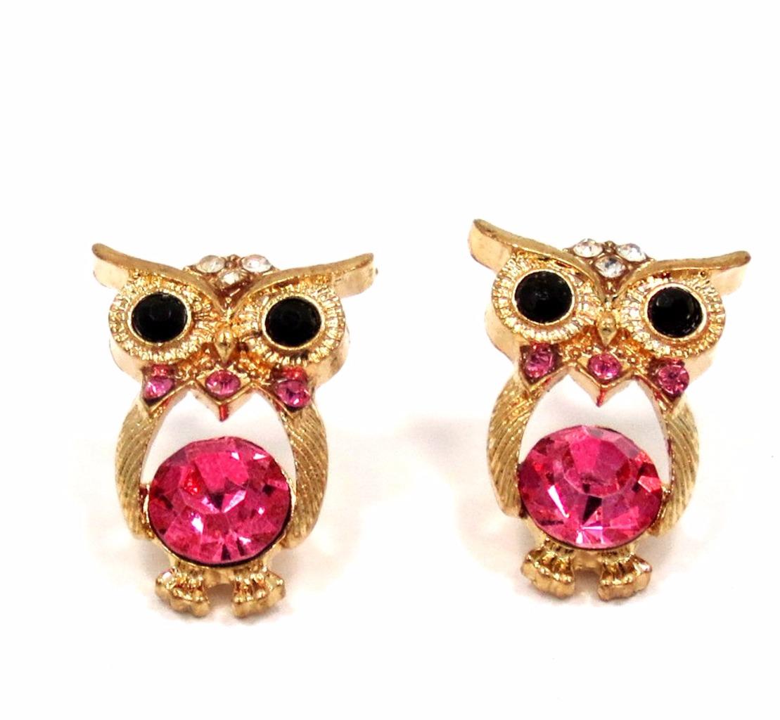 Owl Gold Tone Crystal Enamel Stud Earrings eBay