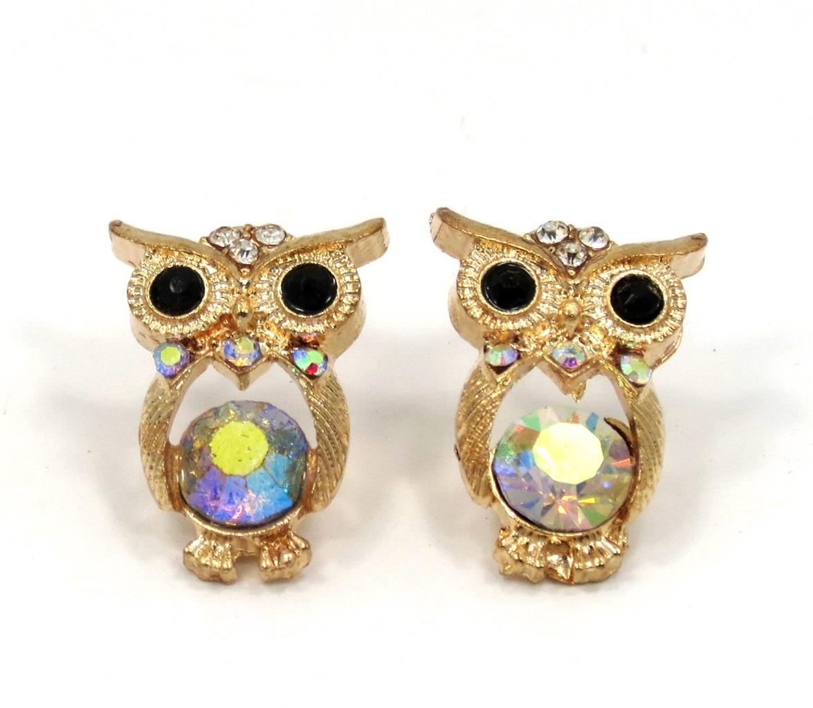 New Stunning Owl Gold Tone Crystal Enamel Stud Earrings eBay