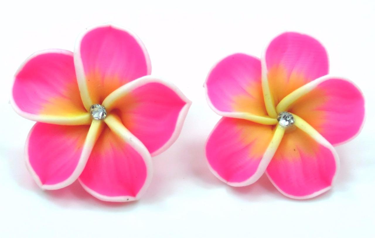 New Beautiful Plumeria Hawaiian Flower Stud Earrings Fimo 5 Colors eBay