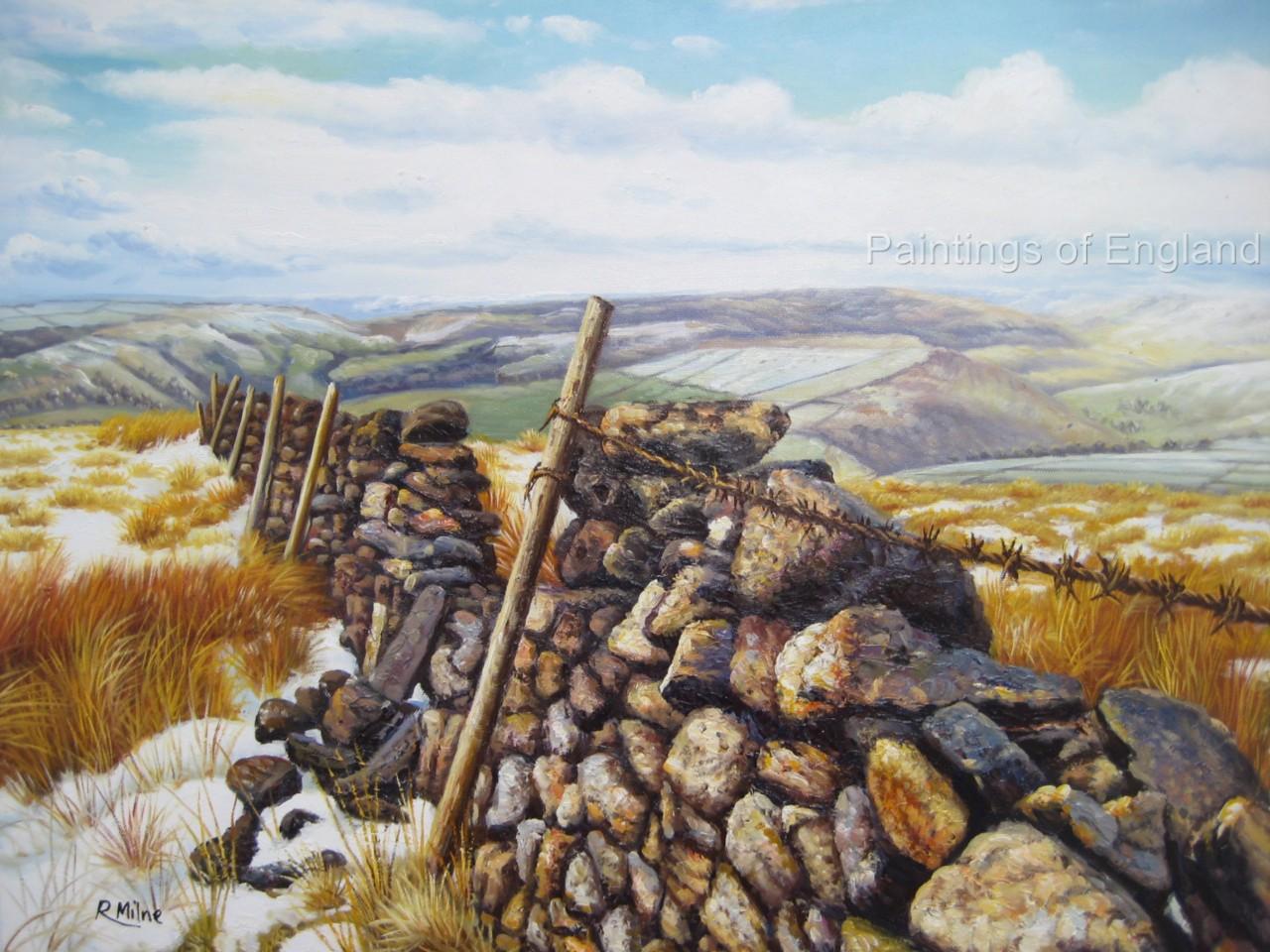 Oil Painting WINTER LANDSCAPE HILLS FELLS DALES Derbyshire Cumbria
